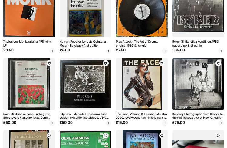 Screenshot showing a grid of items listed by Steve Bowbrick on eBay